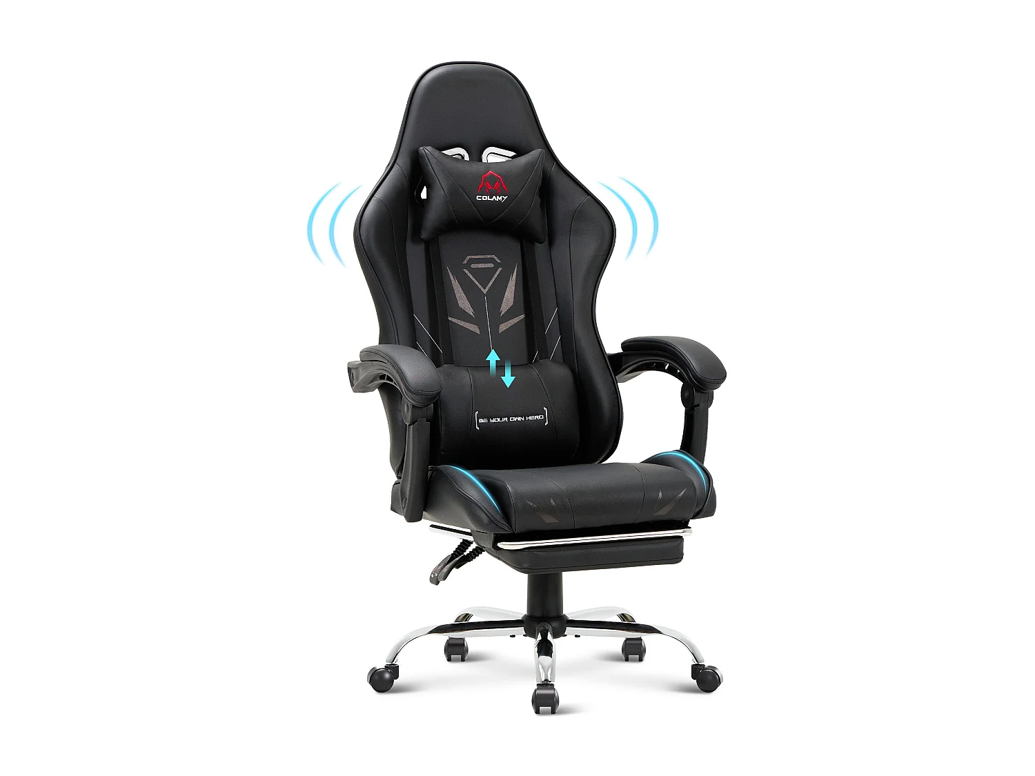 Chaise gaming ergonomique, avec repose-pieds, capacité de charge maximale 136kg – Noir