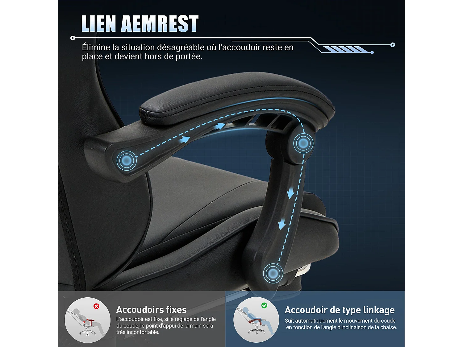 Chaise gaming ergonomique, avec repose-pieds, capacité de charge maximale 136kg – Noir