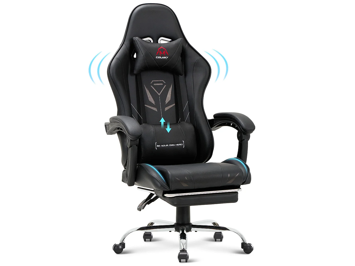 Chaise gaming ergonomique, avec repose-pieds, capacité de charge maximale 136kg – Noir