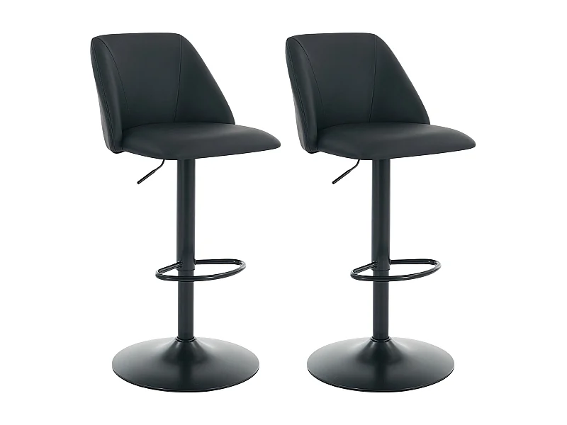 Lot de 2 Tabourets de Bar Modernes - Tabourets Tournants en Cuir PU Réglables avec Dossier Complet pour Comptoir, Cuisine, Salle à Manger - Noir