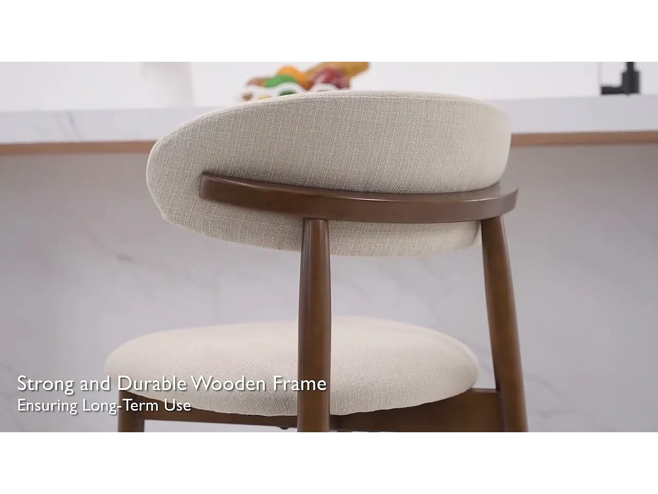 Lot de 2 chaises de bar – Tabourets modernes avec dossier haut, assise confortable en tissu, pour îlot de cuisine ou salle à manger-structure en bois-Beige