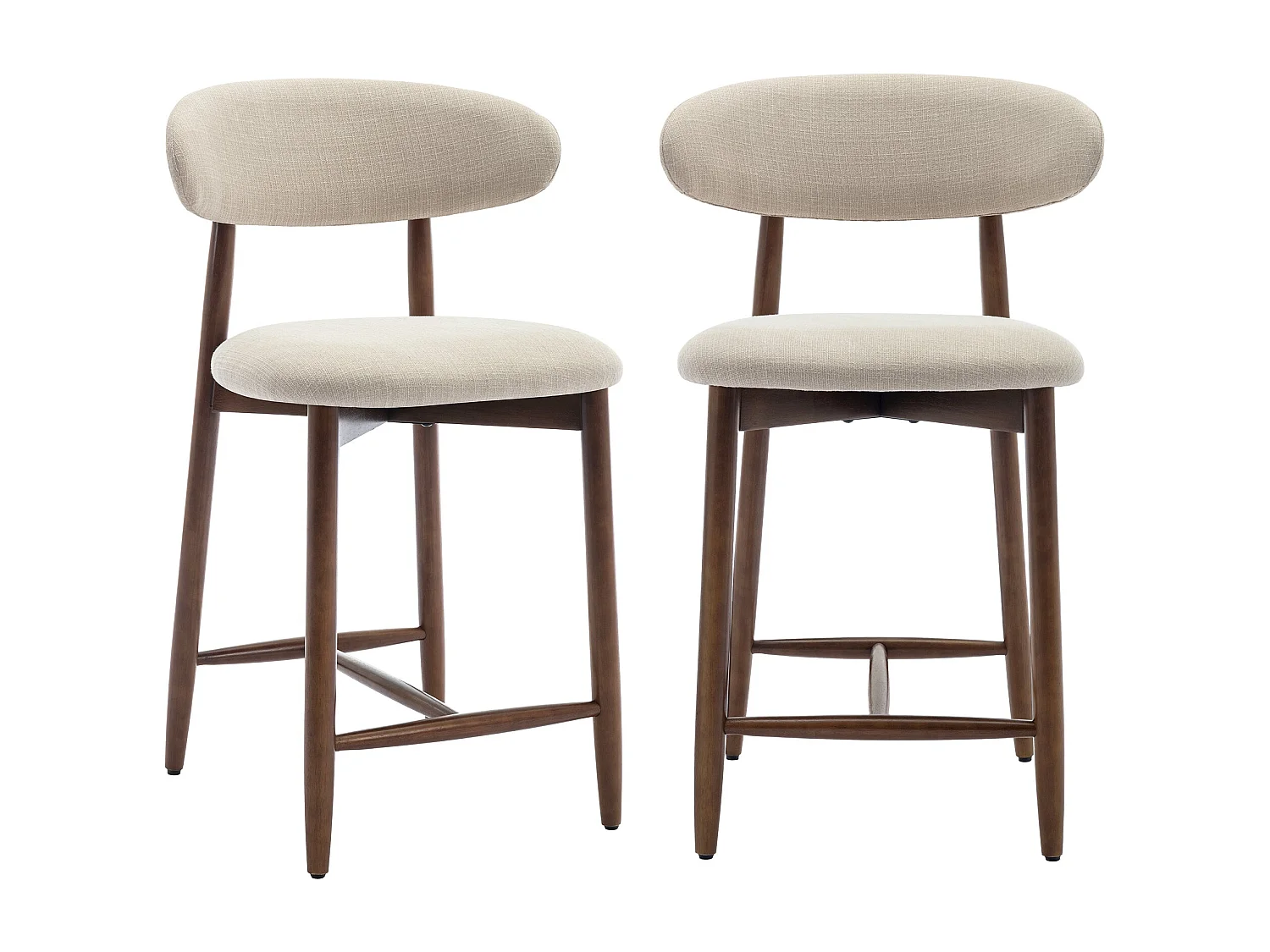 Lot de 2 chaises de bar – Tabourets modernes avec dossier haut, assise confortable en tissu, pour îlot de cuisine ou salle à manger-structure en bois-Beige