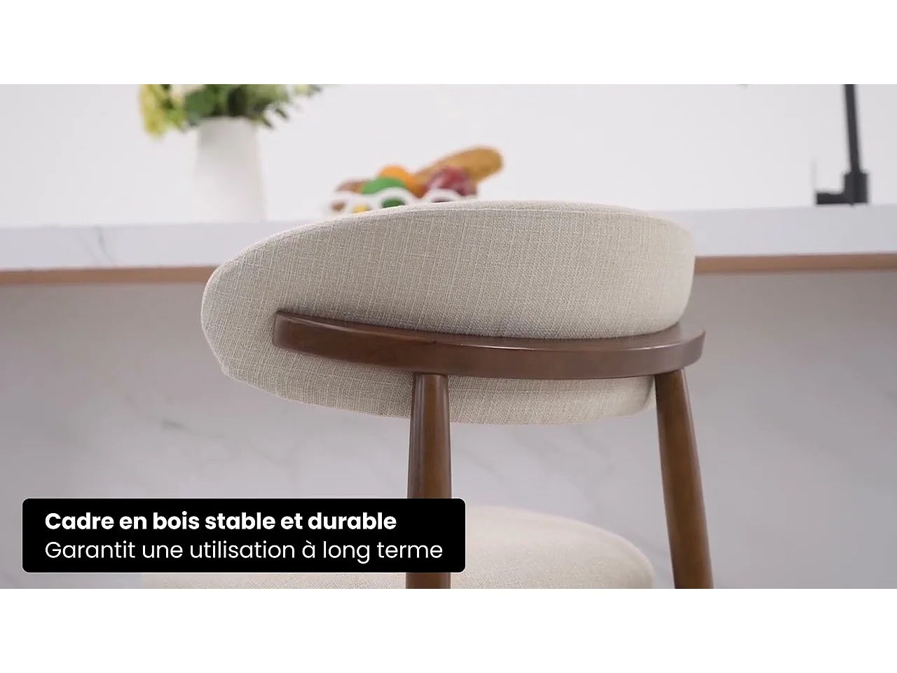 Lot de 2 chaises de bar – Tabourets modernes avec dossier haut, assise confortable en tissu, pour îlot de cuisine ou salle à manger-structure en bois-Beige