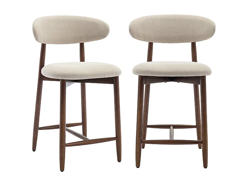 Lot de 2 chaises de bar – Tabourets modernes avec dossier haut, assise confortable en tissu, pour îlot de cuisine ou salle à manger-structure en bois-Beige