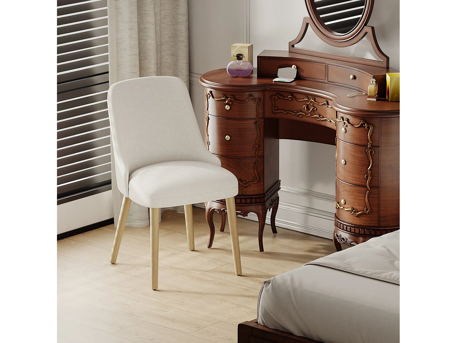 Lot de 2 chaises de salle à manger, dossier haut rembourré, pieds en bois - Beige