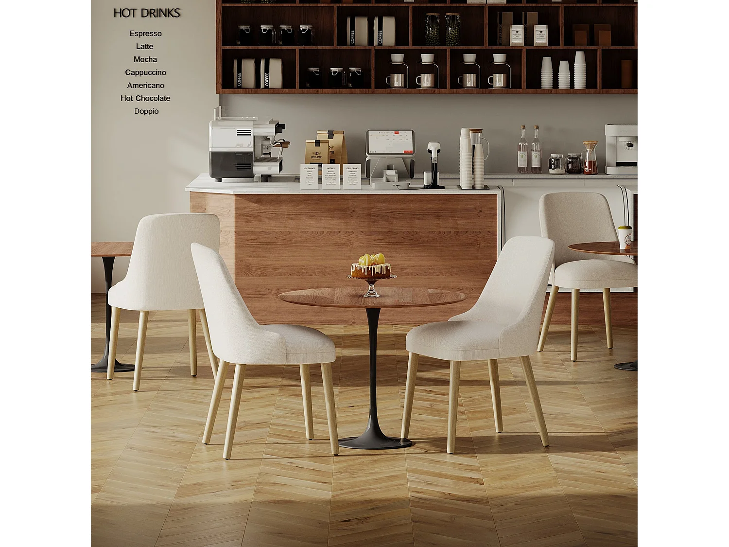 Lot de 2 chaises de salle à manger, dossier haut rembourré, pieds en bois - Beige