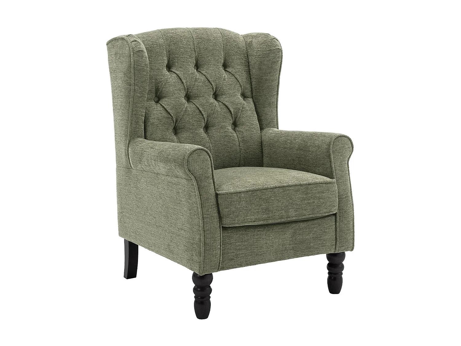 Fauteuil vert avec accoudoirs, fauteuil individuel en tissu, style rétro français, cadre en bois massif