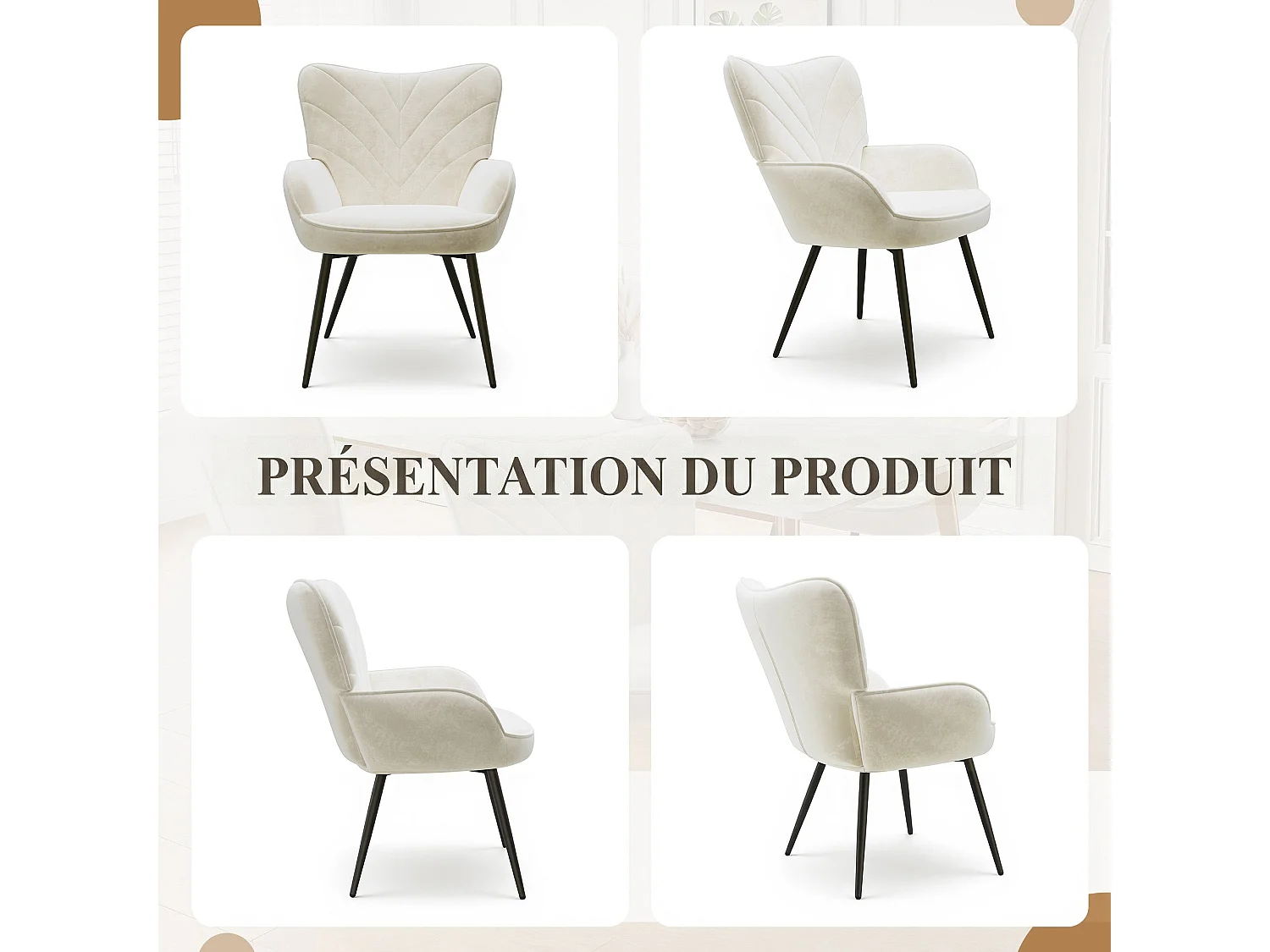 Chaise Moderne à Motif Feuille - Design Simple et Naturel - Chaise polyvalente salon et bureau, blanc