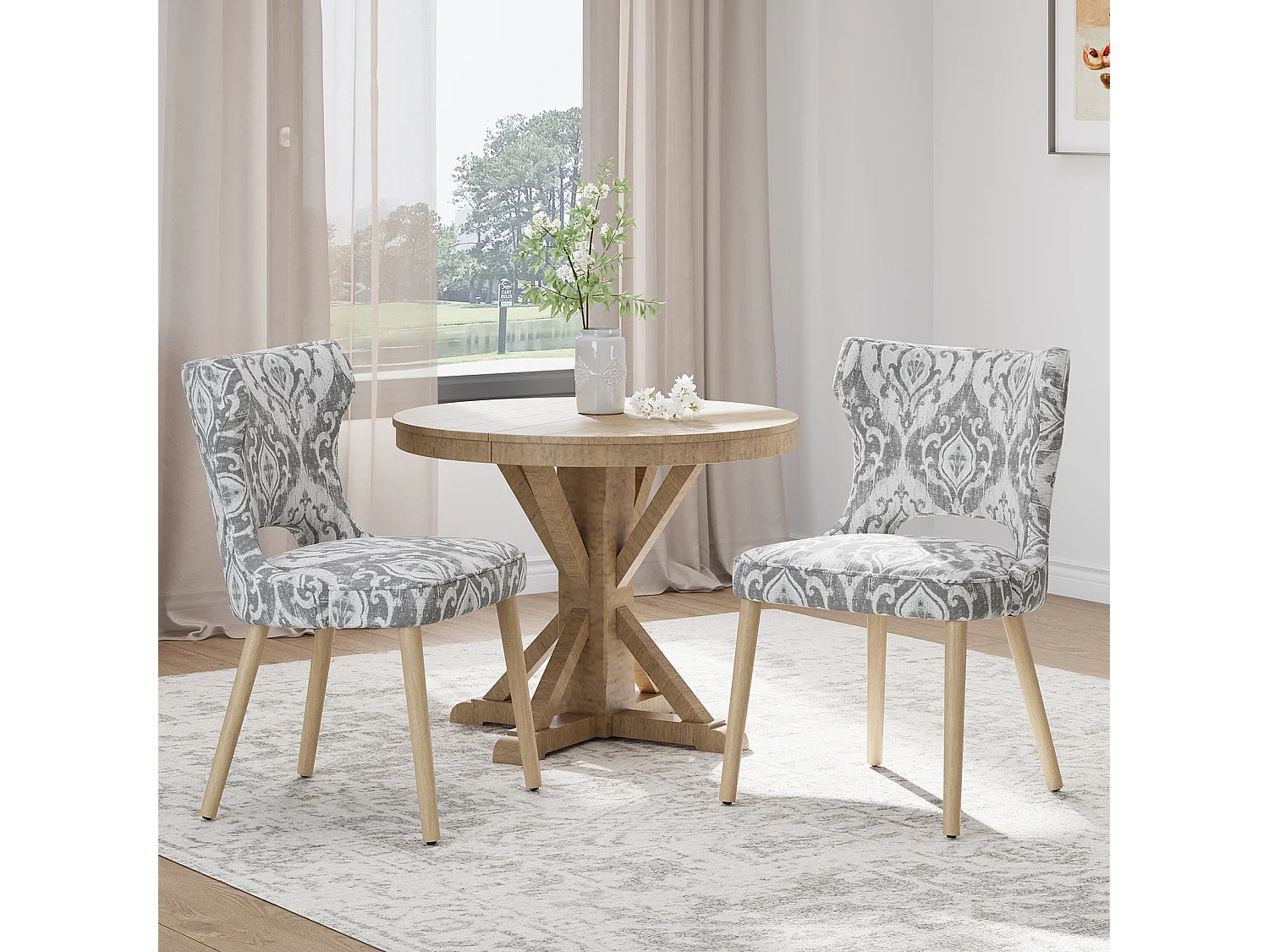 Chaise - Lot de 2 chaises capitonnées dossier haut style club – Pour salle à manger, cuisine, salon – Jacquard