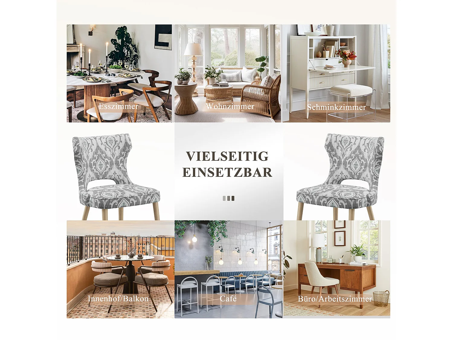 Chaise - Lot de 2 chaises capitonnées dossier haut style club – Pour salle à manger, cuisine, salon – Jacquard