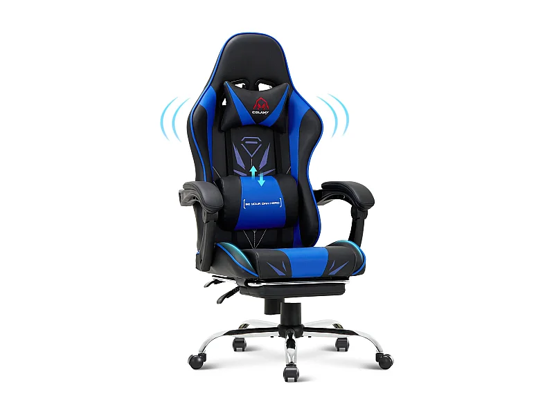 Chaise gaming ergonomique, avec repose-pieds, capacité de charge maximale 136kg - Bleu