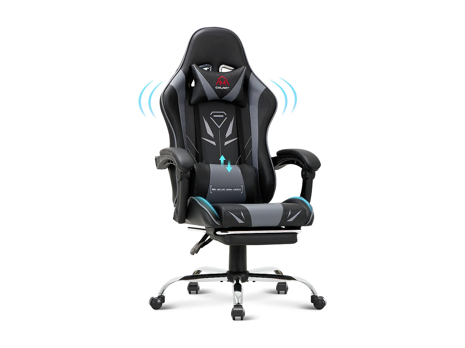 Chaise gaming ergonomique, avec repose-pieds, capacité de charge maximale 136kg - Gris