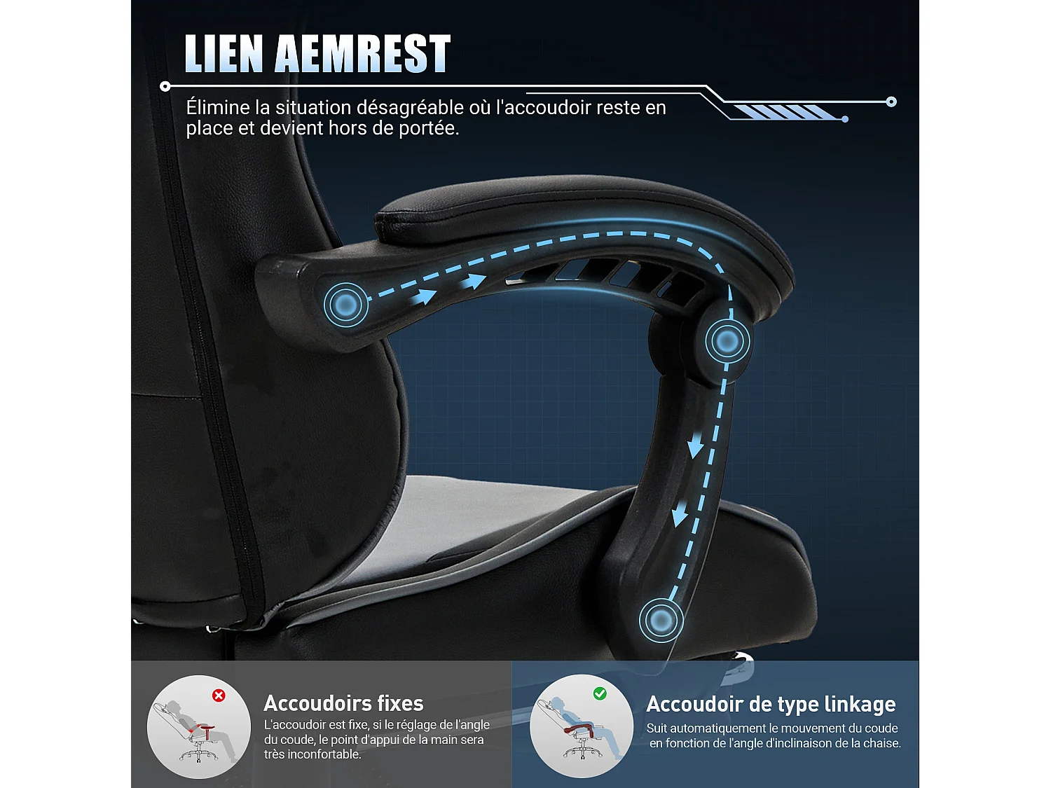 Chaise gaming ergonomique, avec repose-pieds, capacité de charge maximale 136kg - Gris