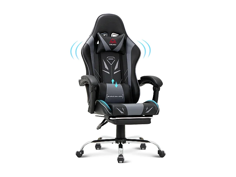 Chaise gaming ergonomique, avec repose-pieds, capacité de charge maximale 136kg - Gris