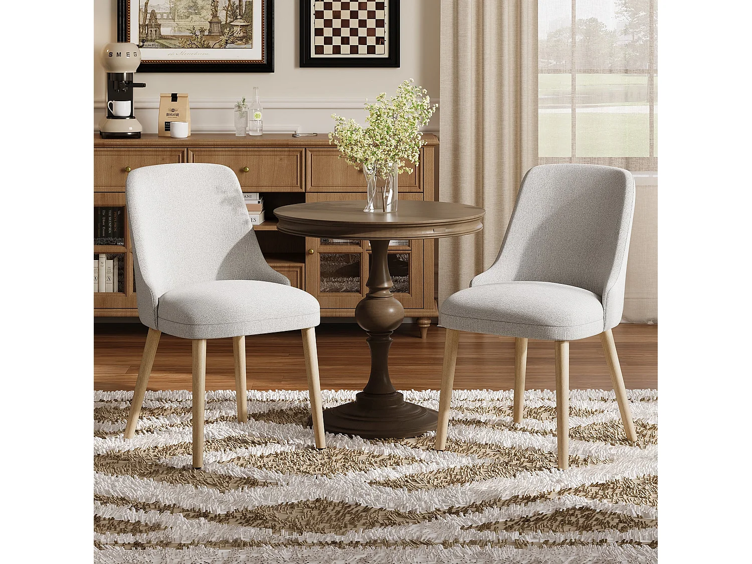 Lot de 2 Chaises de Salle à Manger Haut Dossier – Style Vintage Chic, Assise Confortable, Idéales pour Cuisine et Salle à Manger – Gris