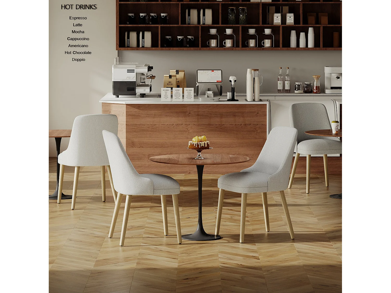 Set van 2 eetkamerstoelen met hoog, gewatteerd rugleuning en houten poten - Lichtgrijs