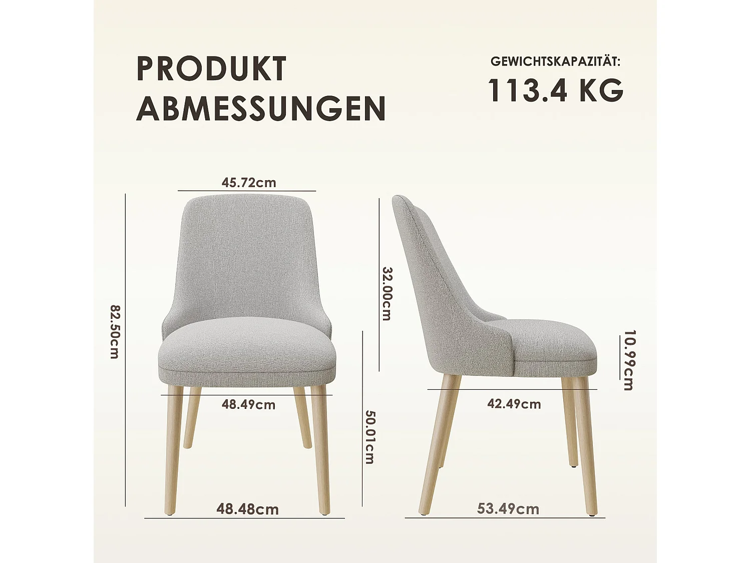 Set van 2 eetkamerstoelen met hoog, gewatteerd rugleuning en houten poten - Lichtgrijs