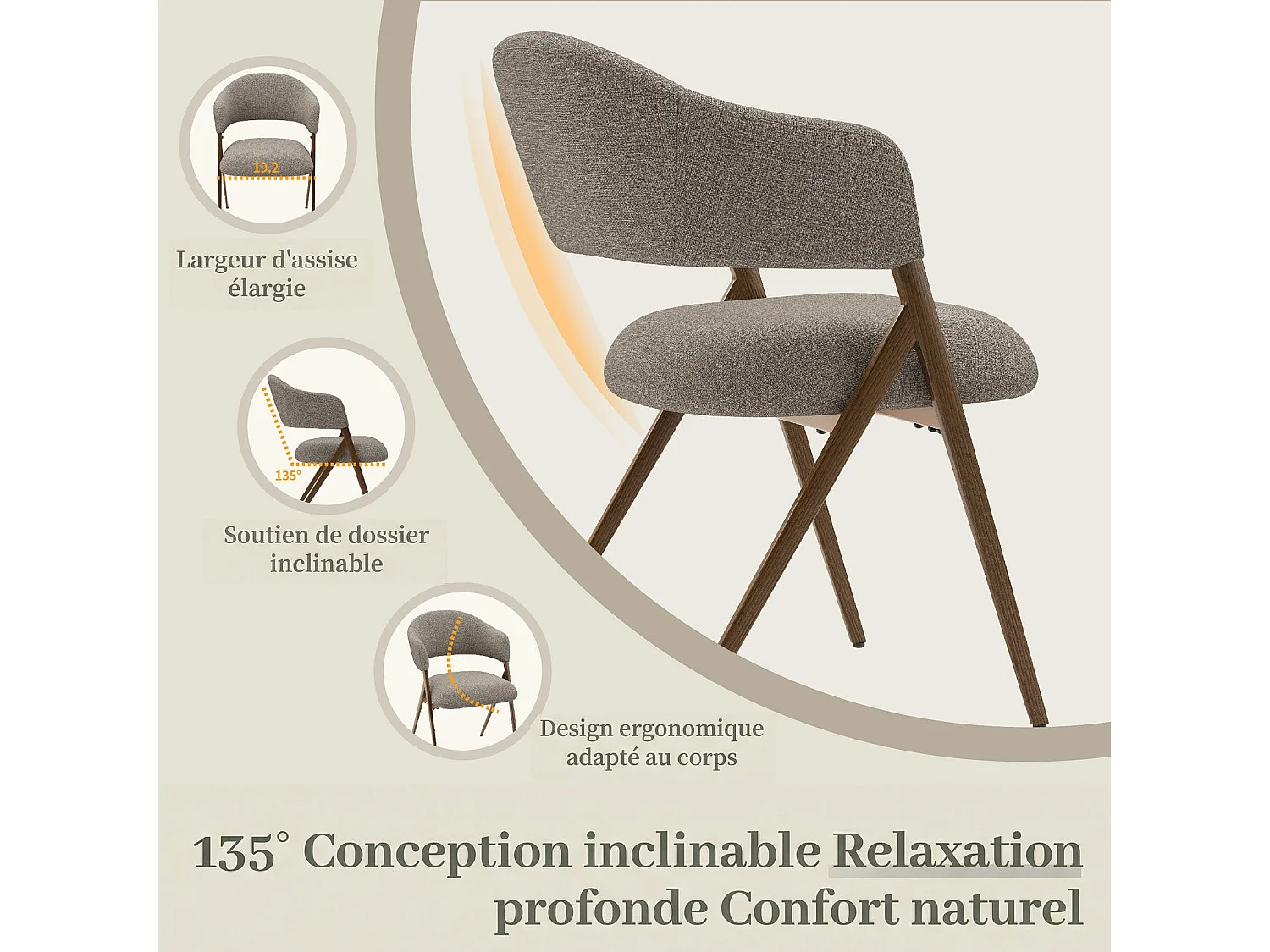 Set van 2 Eetkamerstoelen – Ergonomisch en Comfortabel Ontwerp, Vintage Stijl, Stoffen Bruin