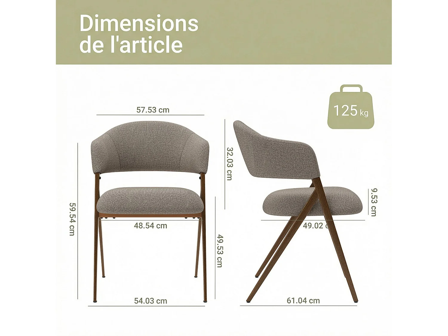 Set van 2 Eetkamerstoelen – Ergonomisch en Comfortabel Ontwerp, Vintage Stijl, Stoffen Bruin
