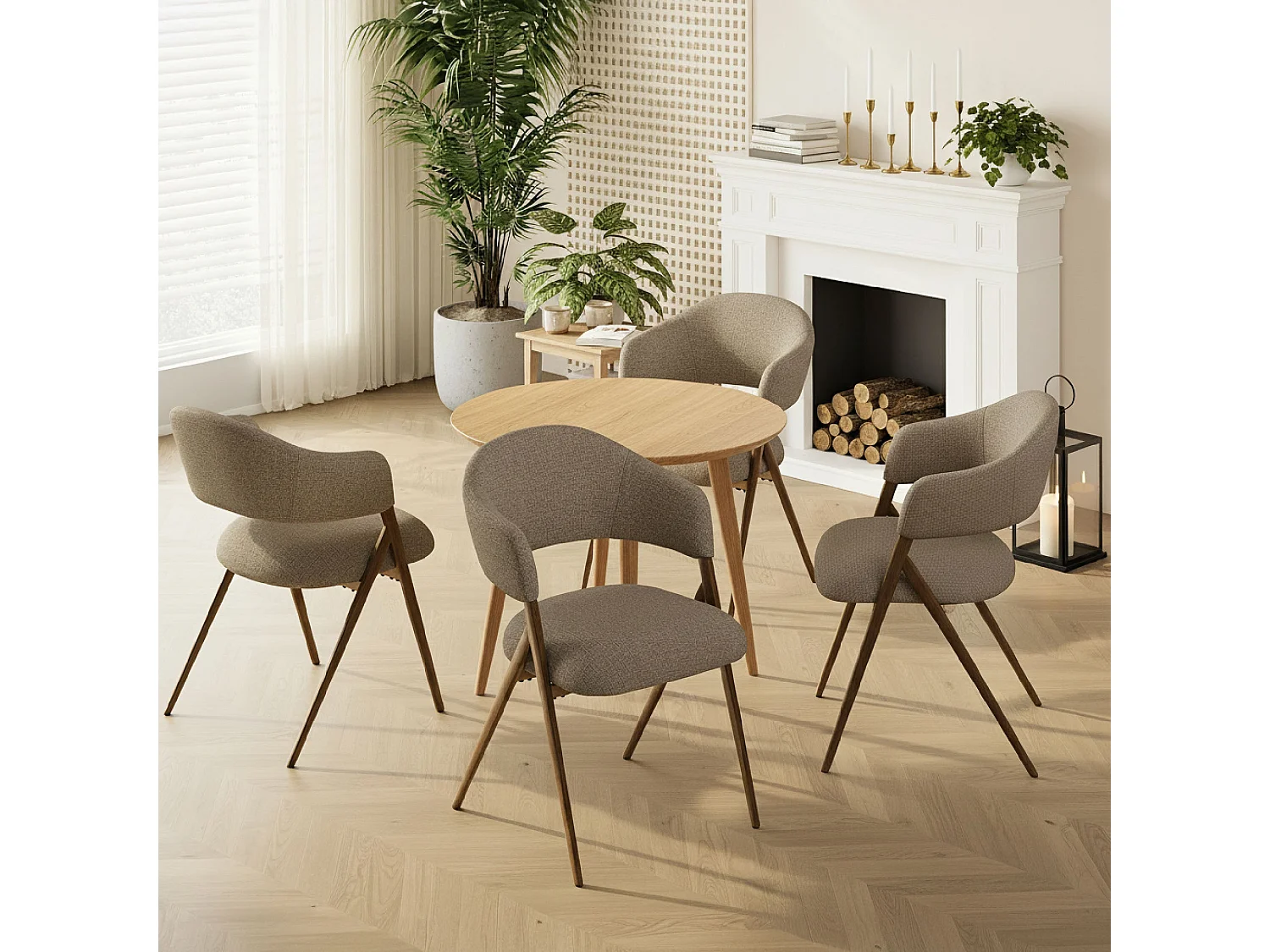 Set van 2 Eetkamerstoelen – Ergonomisch en Comfortabel Ontwerp, Vintage Stijl, Stoffen Bruin
