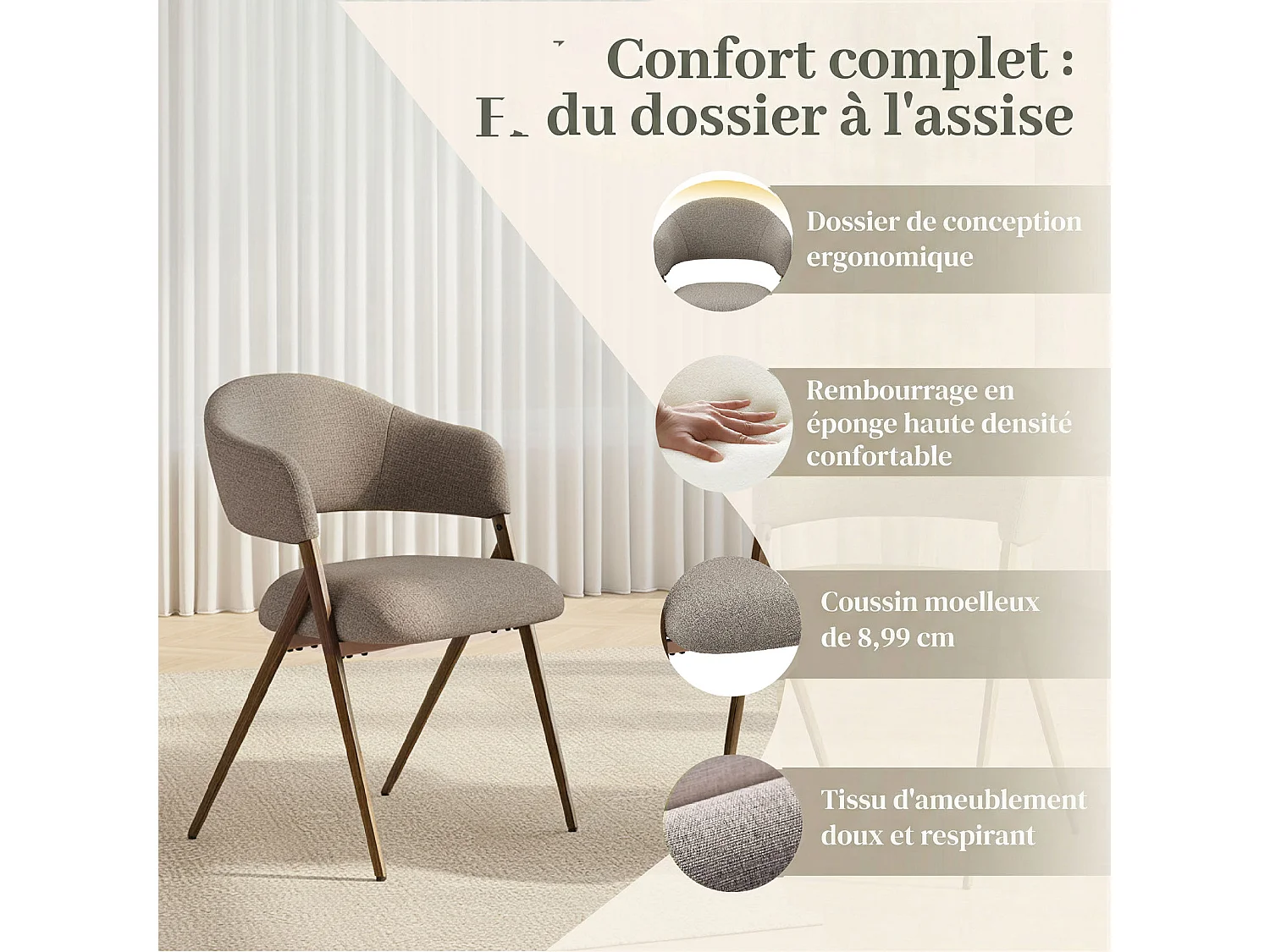 2er-Set Esszimmerstühle – Ergonomisches und komfortables Design, Vintage-Stil, Stoff Braun