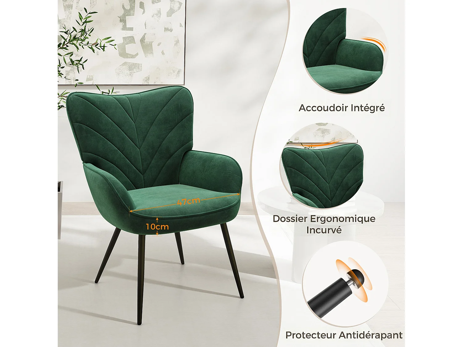 Chaise Moderne à Motif Feuille - Design Simple et Naturel - Chaise polyvalente salon et bureau, vert