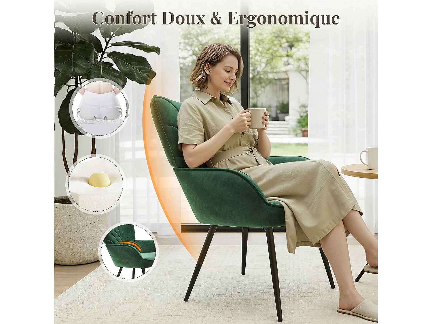 Chaise Moderne à Motif Feuille - Design Simple et Naturel - Chaise polyvalente salon et bureau, vert