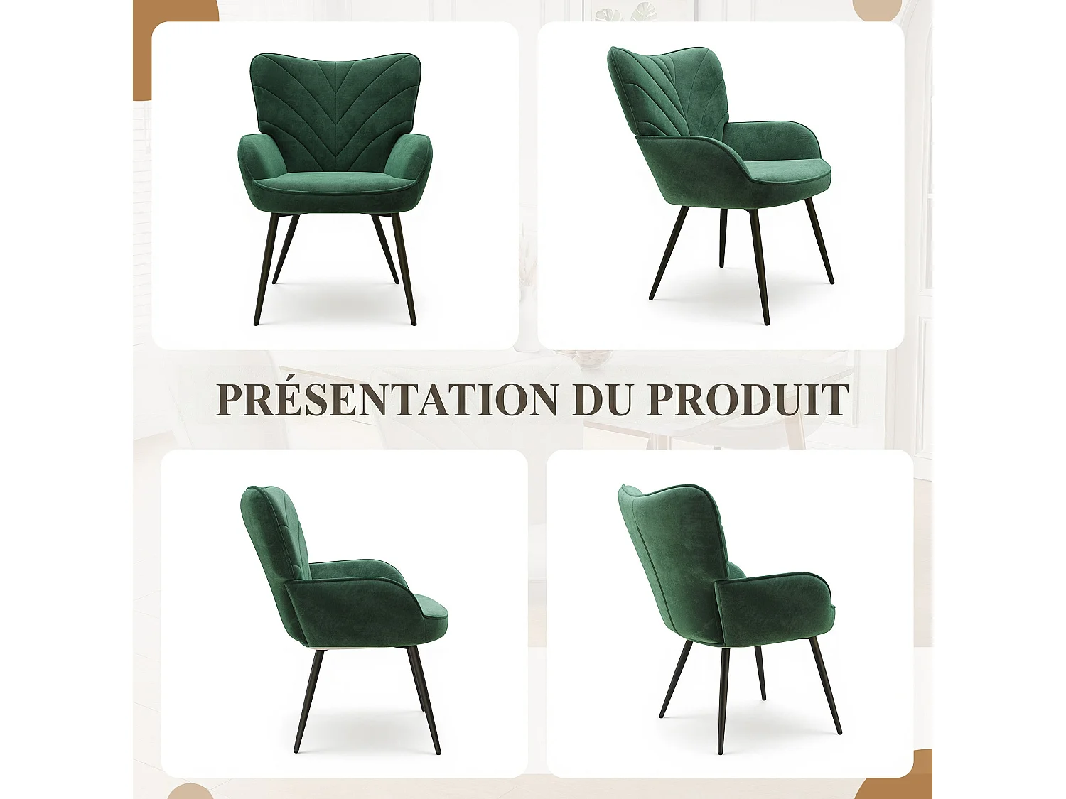 Chaise Moderne à Motif Feuille - Design Simple et Naturel - Chaise polyvalente salon et bureau, vert