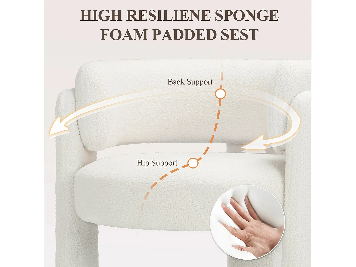 Moderne tonstoel van massief hout, hoogwaardig schuim, hypoallergeen stof – Crème Wit
