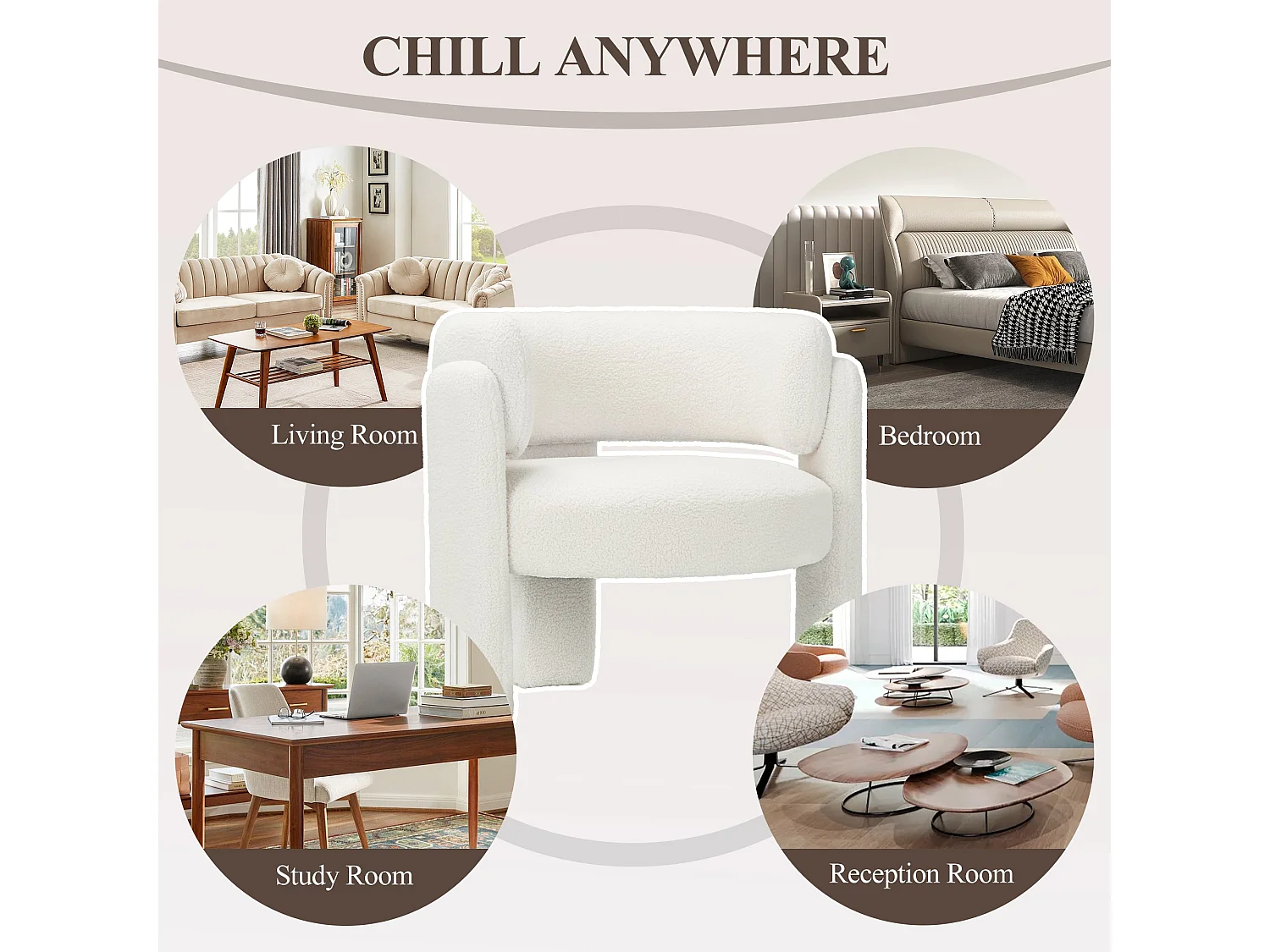 Moderne tonstoel van massief hout, hoogwaardig schuim, hypoallergeen stof – Crème Wit