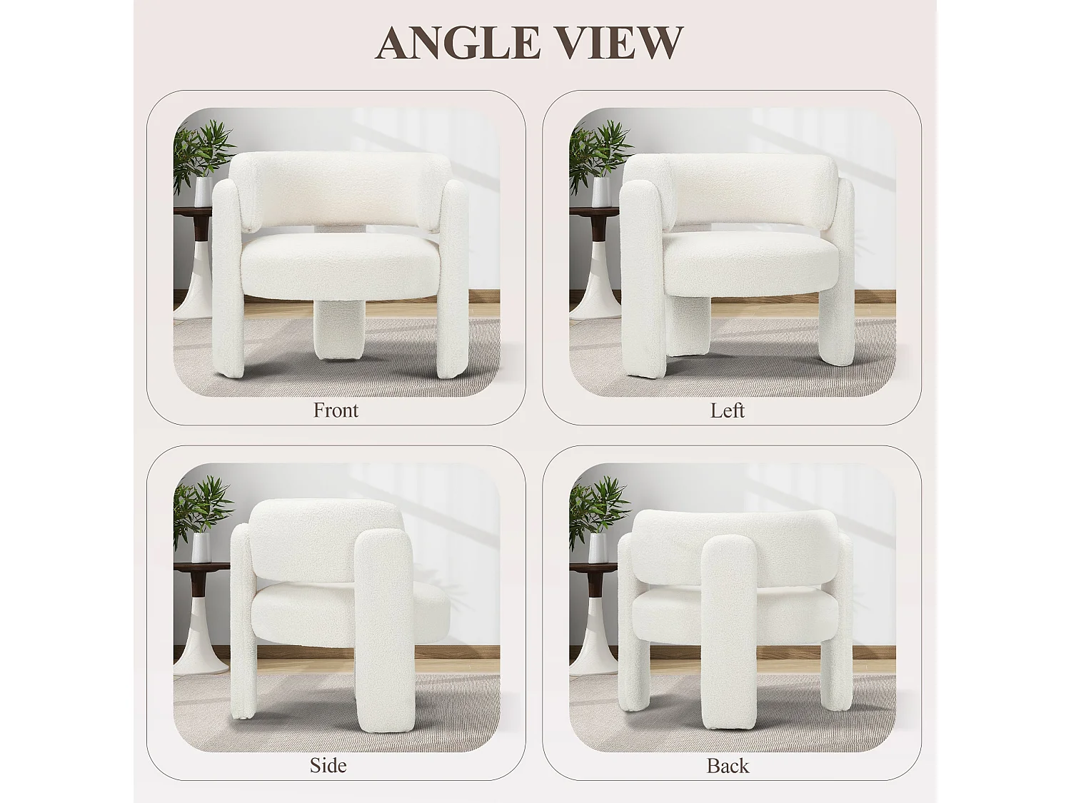 Moderne tonstoel van massief hout, hoogwaardig schuim, hypoallergeen stof – Crème Wit