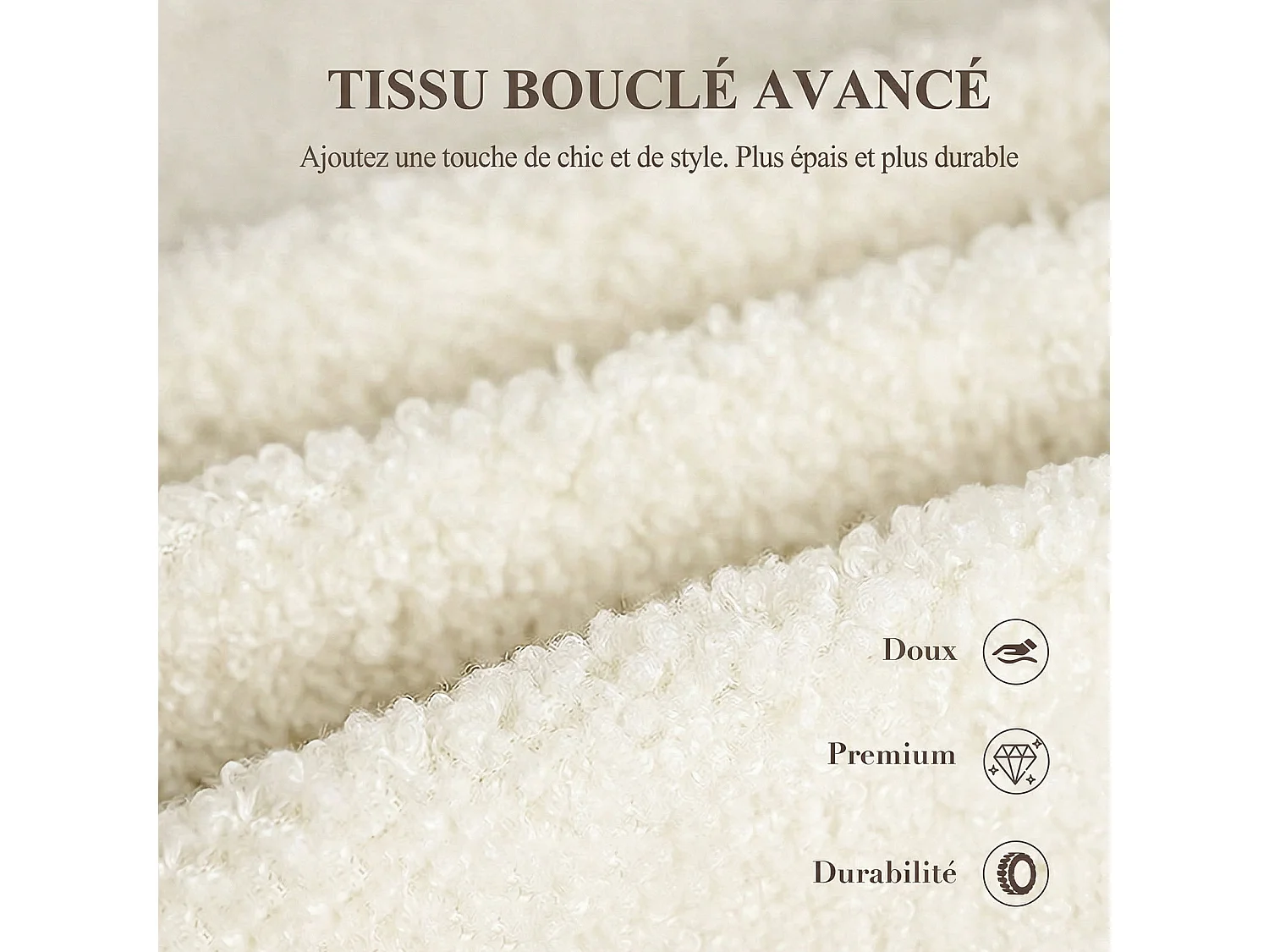 Fauteuil baril moderne en bois solide, mousse haute densité, tissu hypoallergénique – Blanc Crème