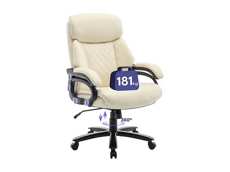 Fauteuil directeur haut avec accoudoirs réglables, dossier structuré et assise extra-large en simili-cuir, Beige