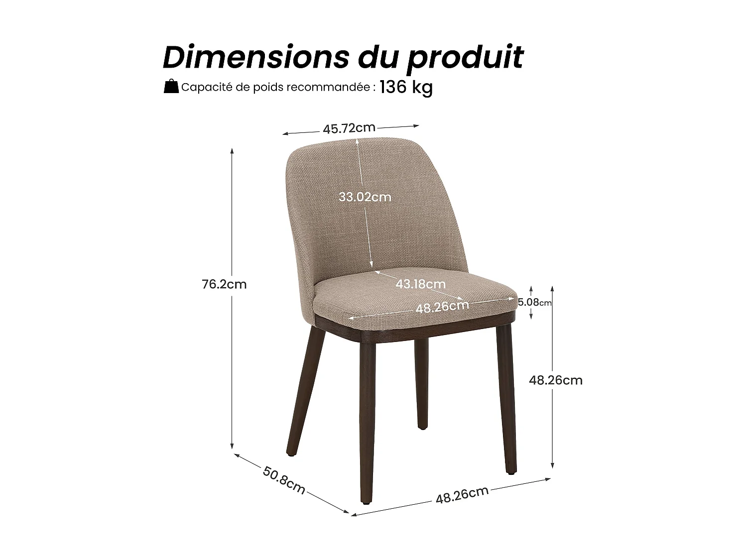 Lot de 2 Chaises de Salle à Manger – Chaises Design Confortables en Tissu avec Pieds en Bois Massif, Idéales pour Salon, Cuisine ou Salle à Manger - Marron