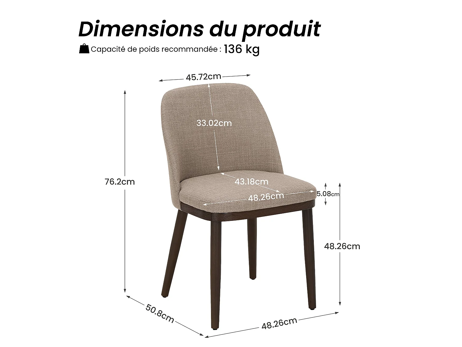 Lot de 2 Chaises de Salle à Manger – Chaises Design Confortables en Tissu avec Pieds en Bois Massif, Camel