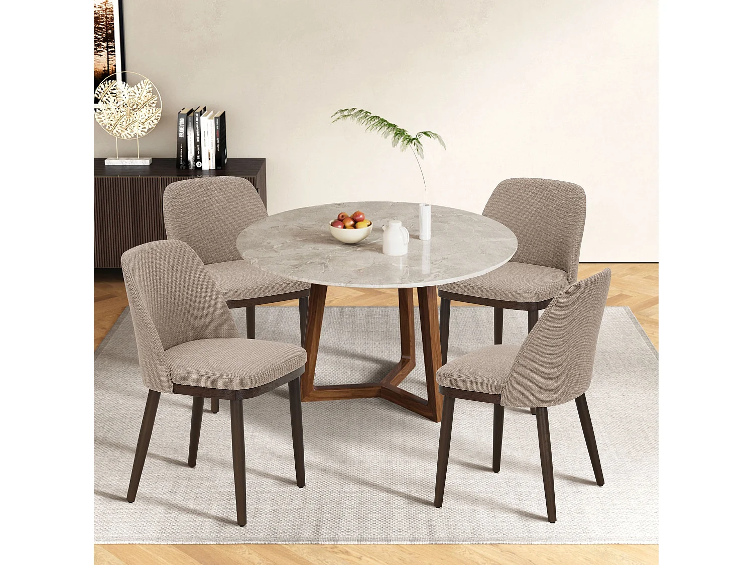 Lot de 2 Chaises de Salle à Manger – Chaises Design Confortables en Tissu avec Pieds en Bois Massif, Camel