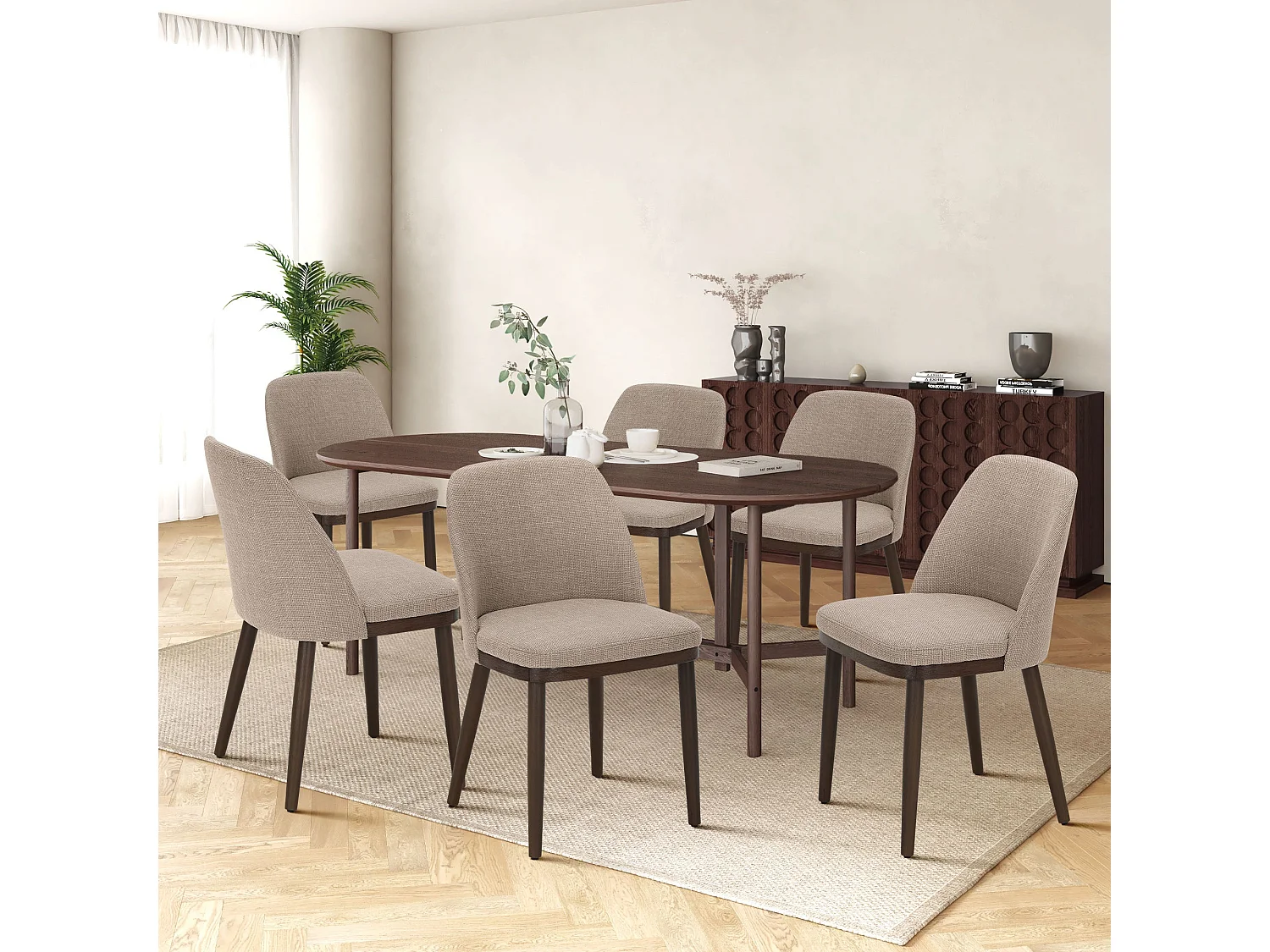 Lot de 2 Chaises de Salle à Manger – Chaises Design Confortables en Tissu avec Pieds en Bois Massif, Camel
