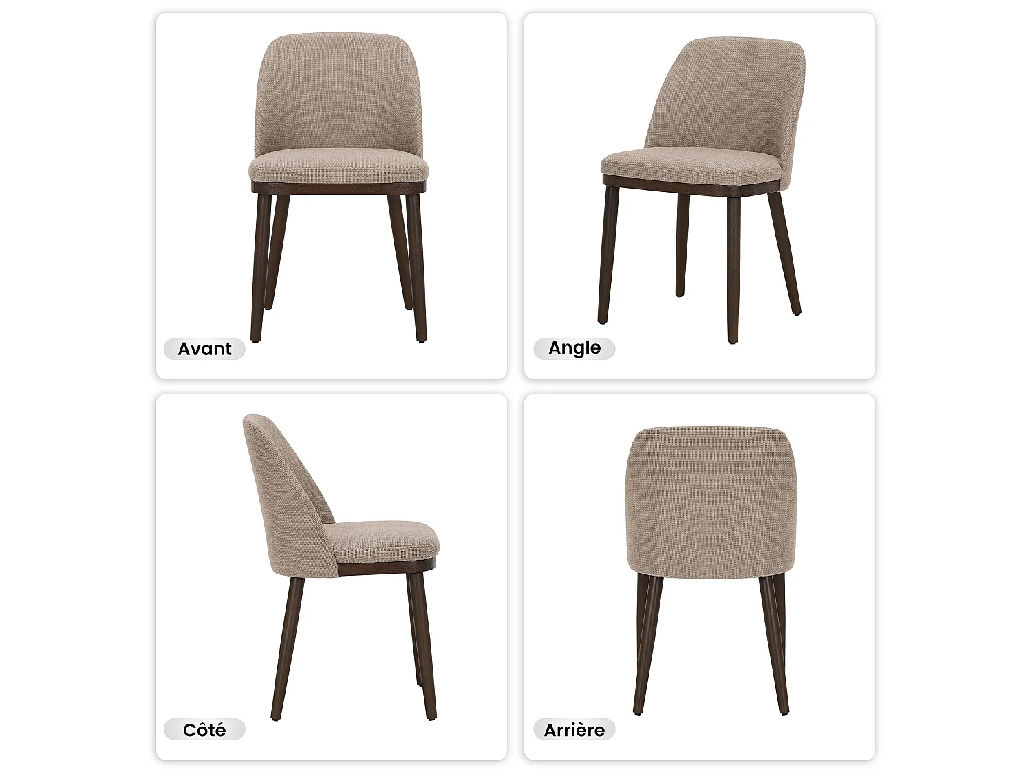 Lot de 2 Chaises de Salle à Manger – Chaises Design Confortables en Tissu avec Pieds en Bois Massif, Camel