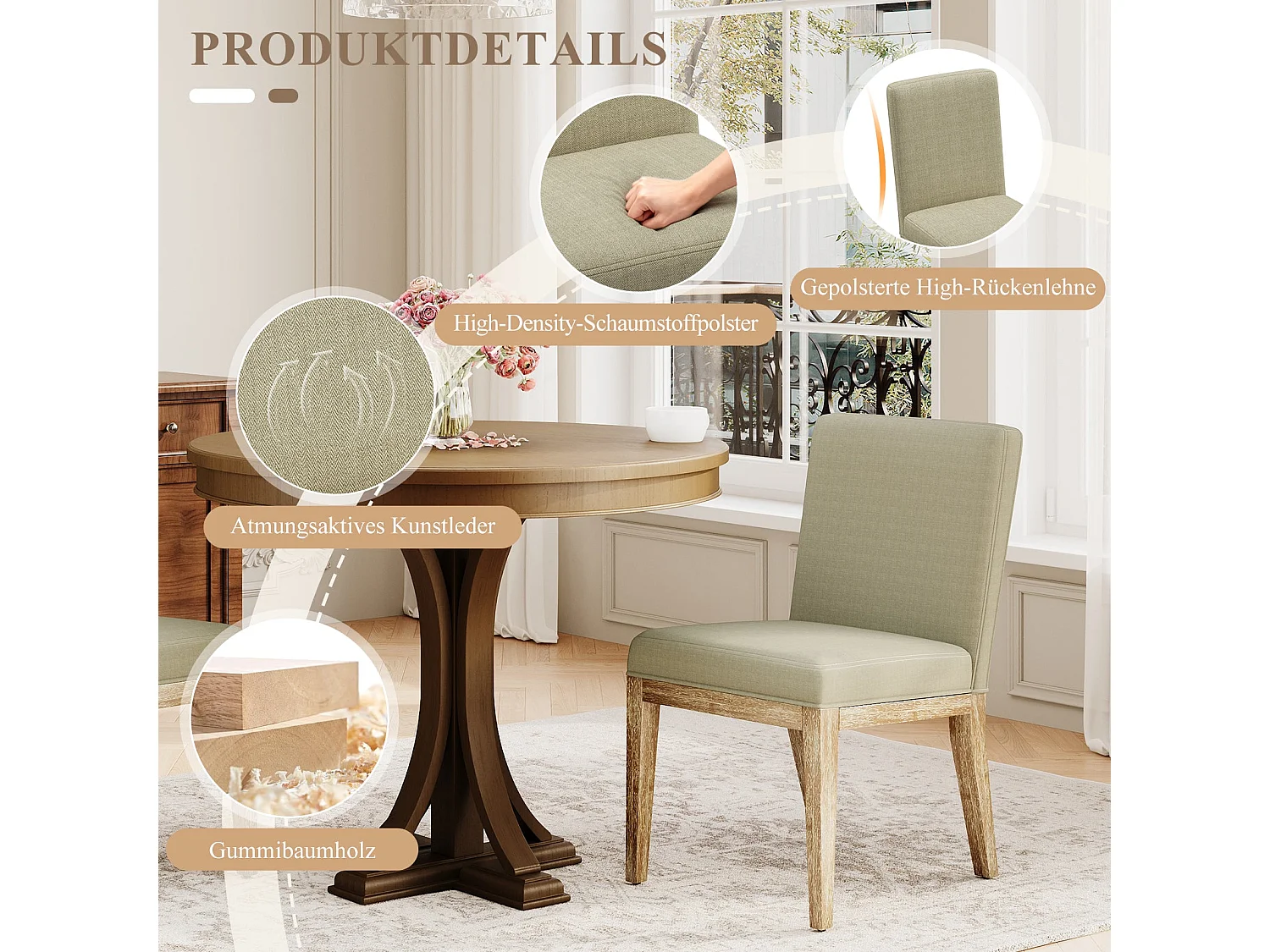 Lot de 2 Chaises – Design Rétro Élégant, Dossier Haut, Structure en Bois Robuste, Confort Classique pour Cuisine - marron