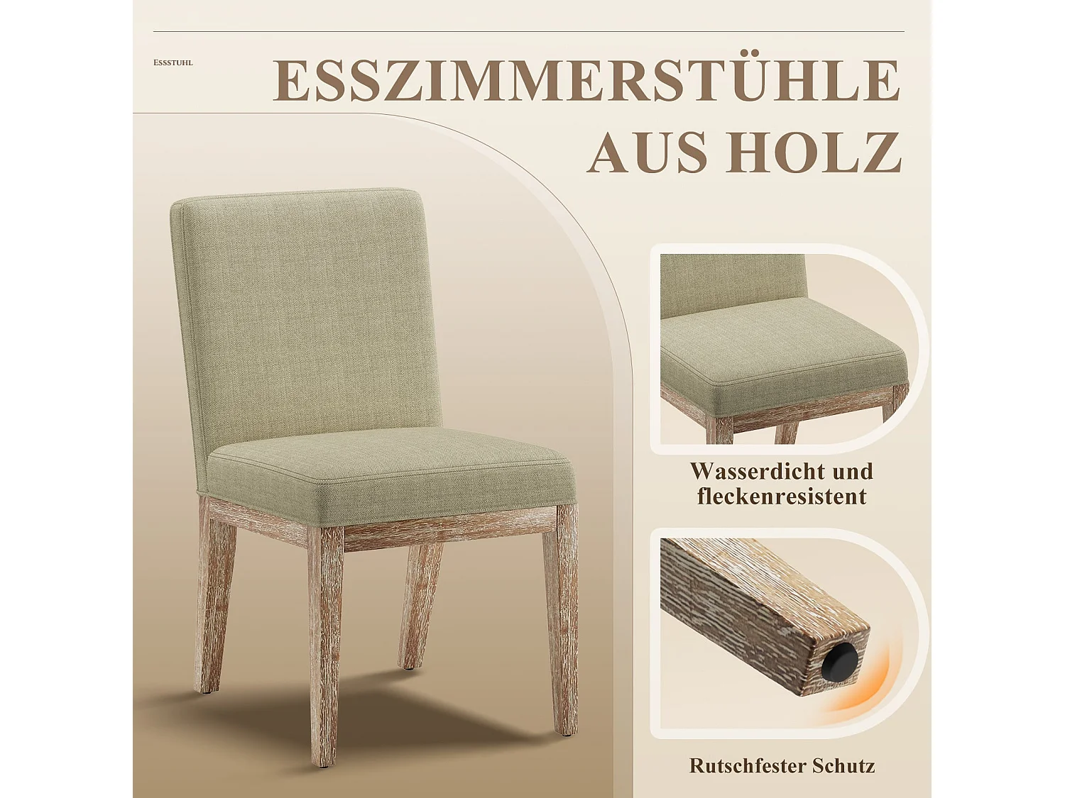 Lot de 2 chaises de salle à manger modernes en tissu style campagne - Taupe