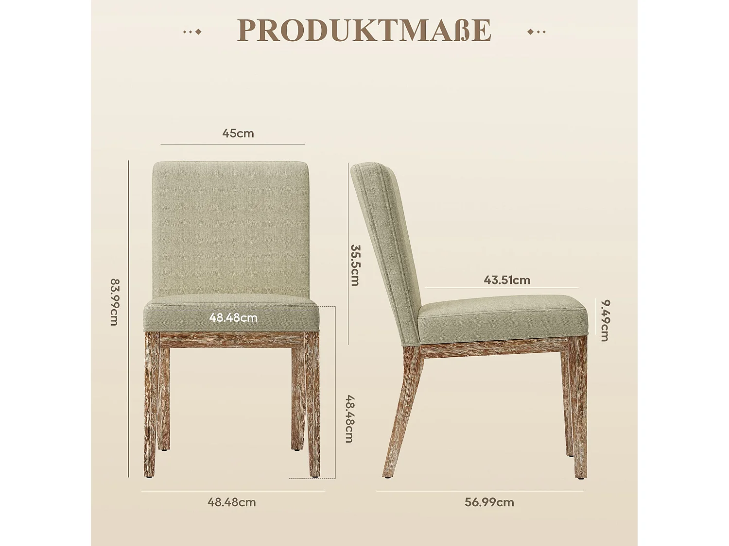 Lot de 2 chaises de salle à manger modernes en tissu style campagne - Taupe