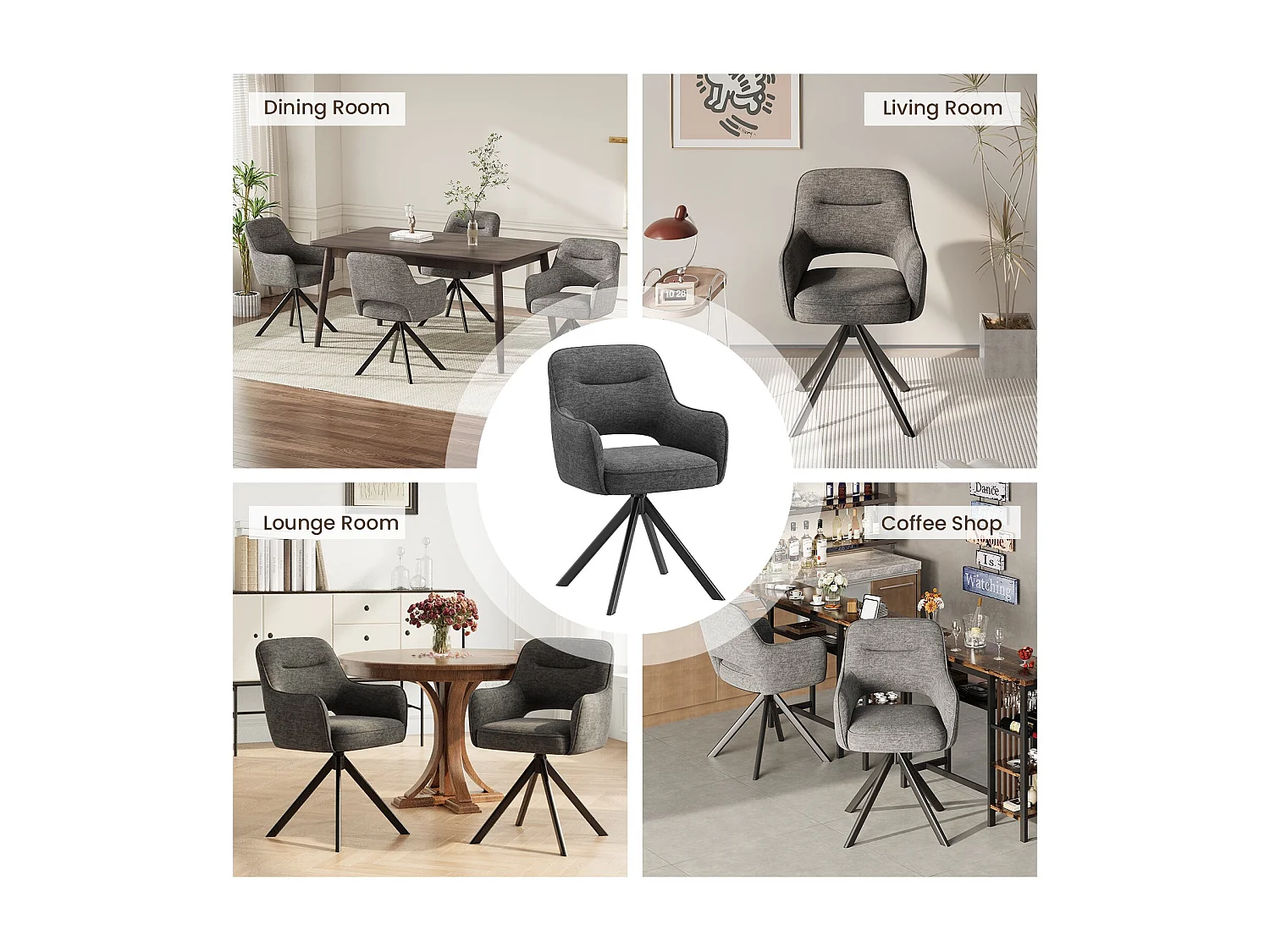 Lot 2 Chaise pivotante premium avec demi-accoudoirs - Base métallique haute stabilité - Gris