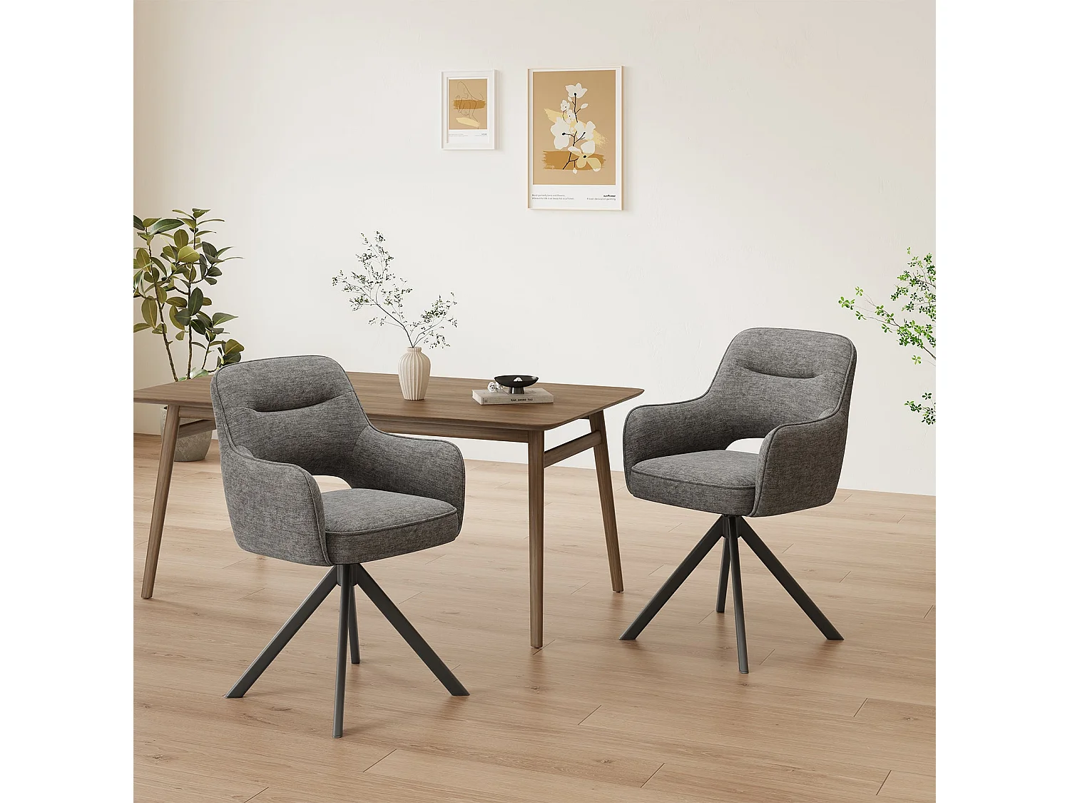 Lot 2 Chaise pivotante premium avec demi-accoudoirs - Base métallique haute stabilité - Gris