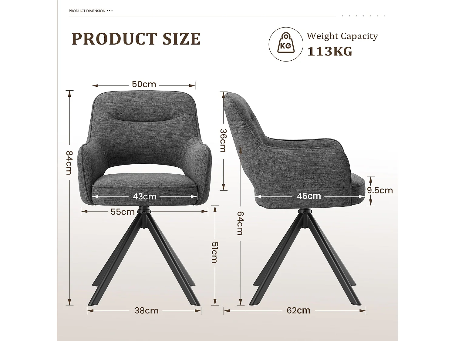 Lot 2 Chaise pivotante premium avec demi-accoudoirs - Base métallique haute stabilité - Gris