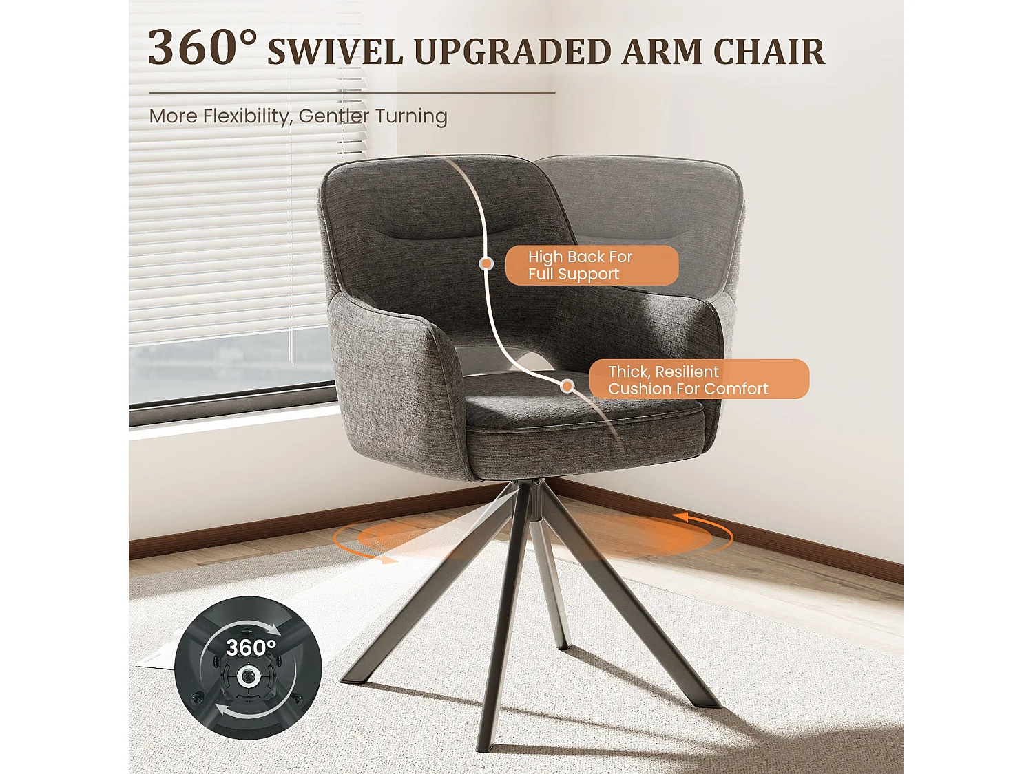 Lot 2 Chaise pivotante premium avec demi-accoudoirs - Base métallique haute stabilité - Gris