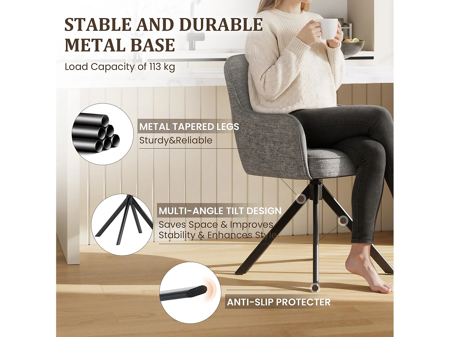 Lot 2 Chaise pivotante premium avec demi-accoudoirs - Base métallique haute stabilité - Gris