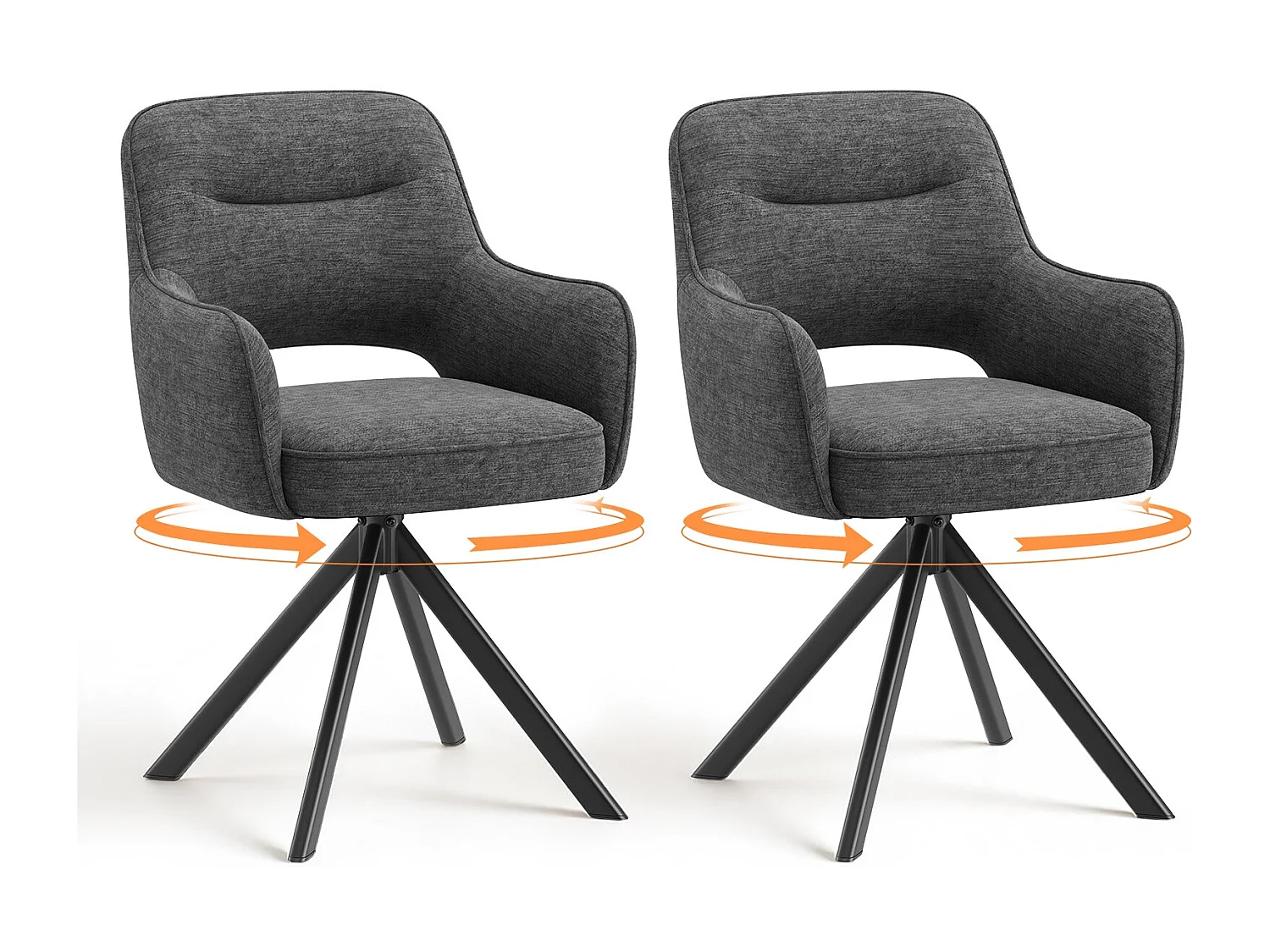 Zestaw 2 obrotowych krzeseł premium z półpodłokietnikami – Metalowa podstawa o wysokiej stabilności – Beżowy