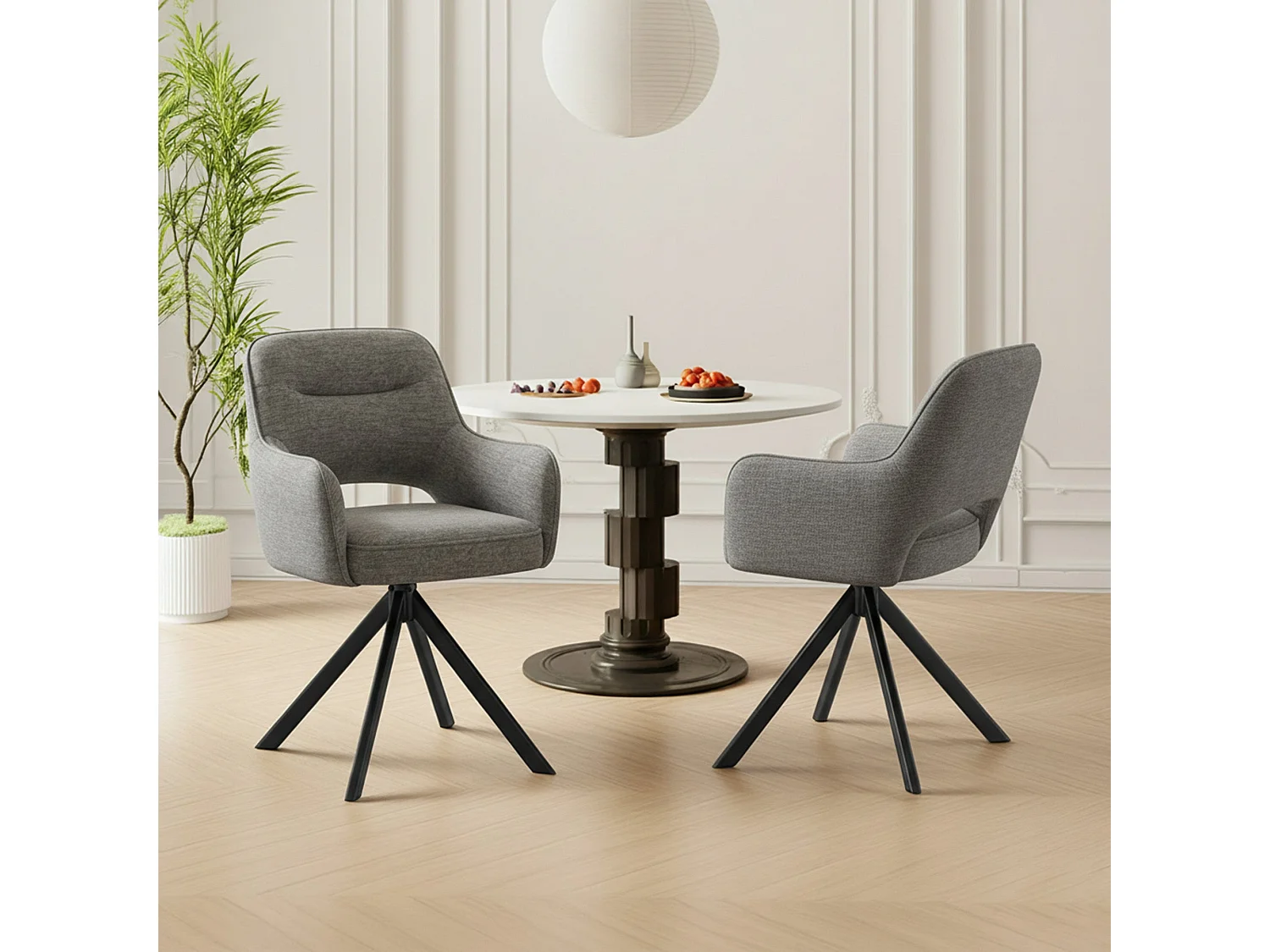 Zestaw 2 obrotowych krzeseł premium z półpodłokietnikami – Metalowa podstawa o wysokiej stabilności – Beżowy