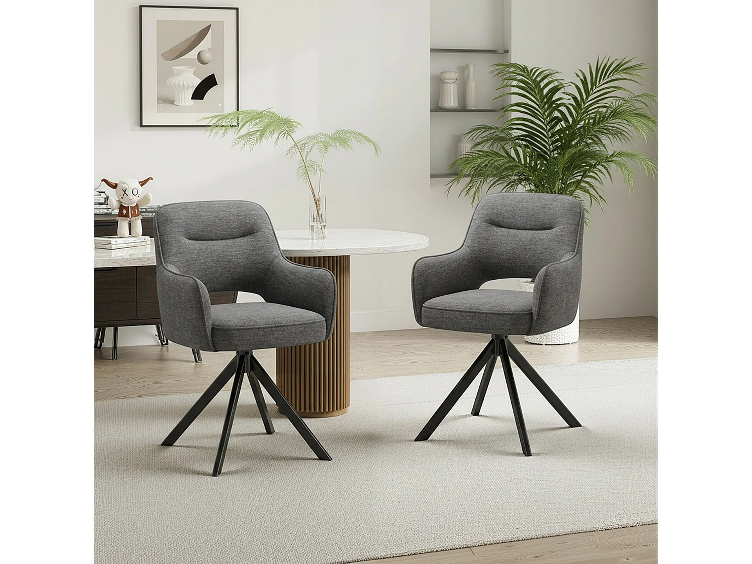 Zestaw 2 obrotowych krzeseł premium z półpodłokietnikami – Metalowa podstawa o wysokiej stabilności – Beżowy