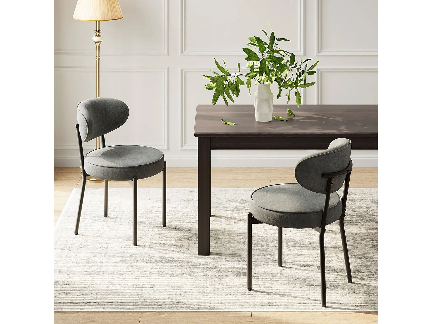Chaises de salle à manger modernes – Lot de 2, pieds en métal robustes et assise ultra-confortable-Gris